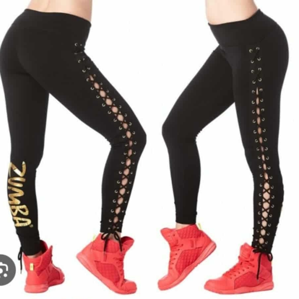 Zumba Fitness Black Lace-Up Leggings with Gold Logo